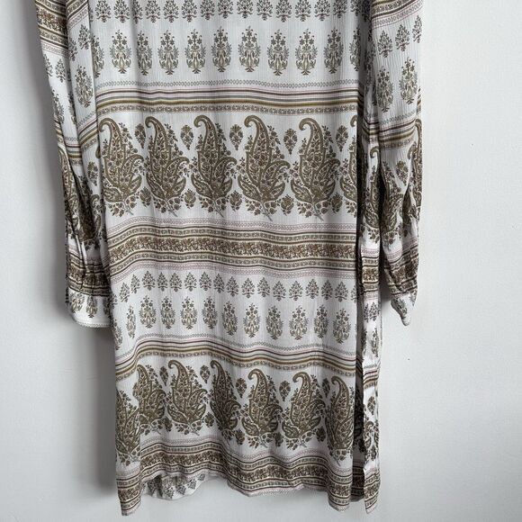 J JILL Tunic Duster Rayon S Sand Dune‎ Paisley Floral Lightweight Button Front - Picture 10 of 12